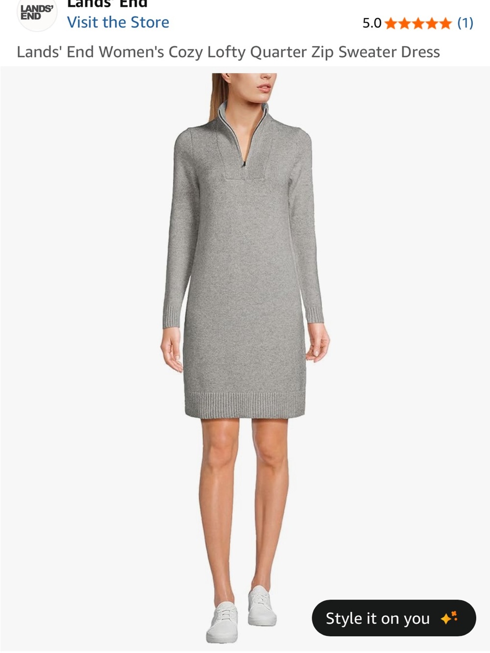Lands' End Gray Long-Sleeve Quarter-Zip Sweater Dress size M